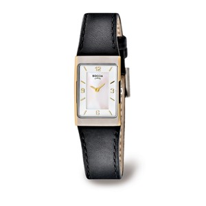 Boccia 2-tone Titanium Tank Watch w/Black Leather Band - 3186-03